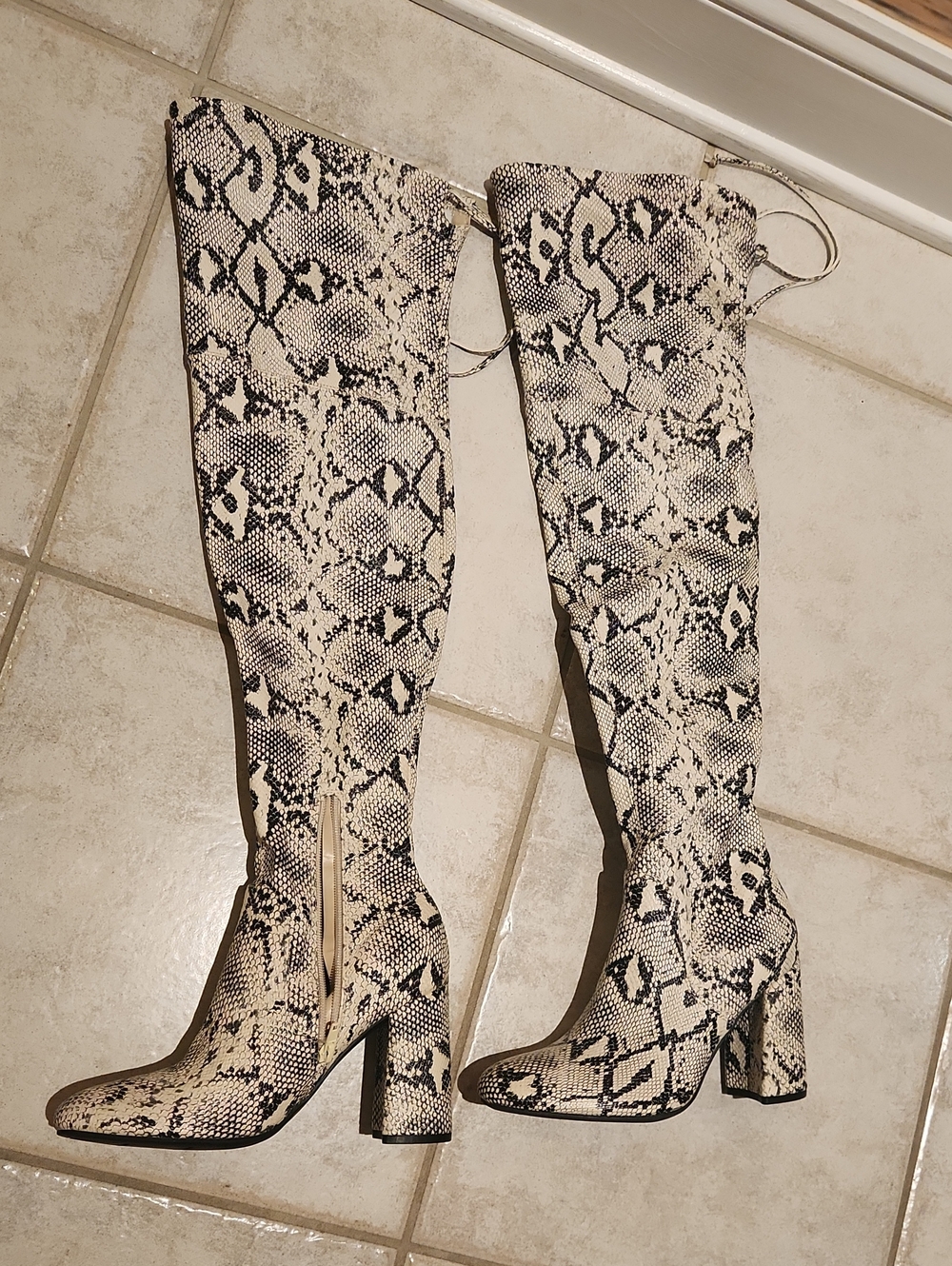 Unisa Women's Snake Print Over-the-Knee Heeled Boots 6 1/2